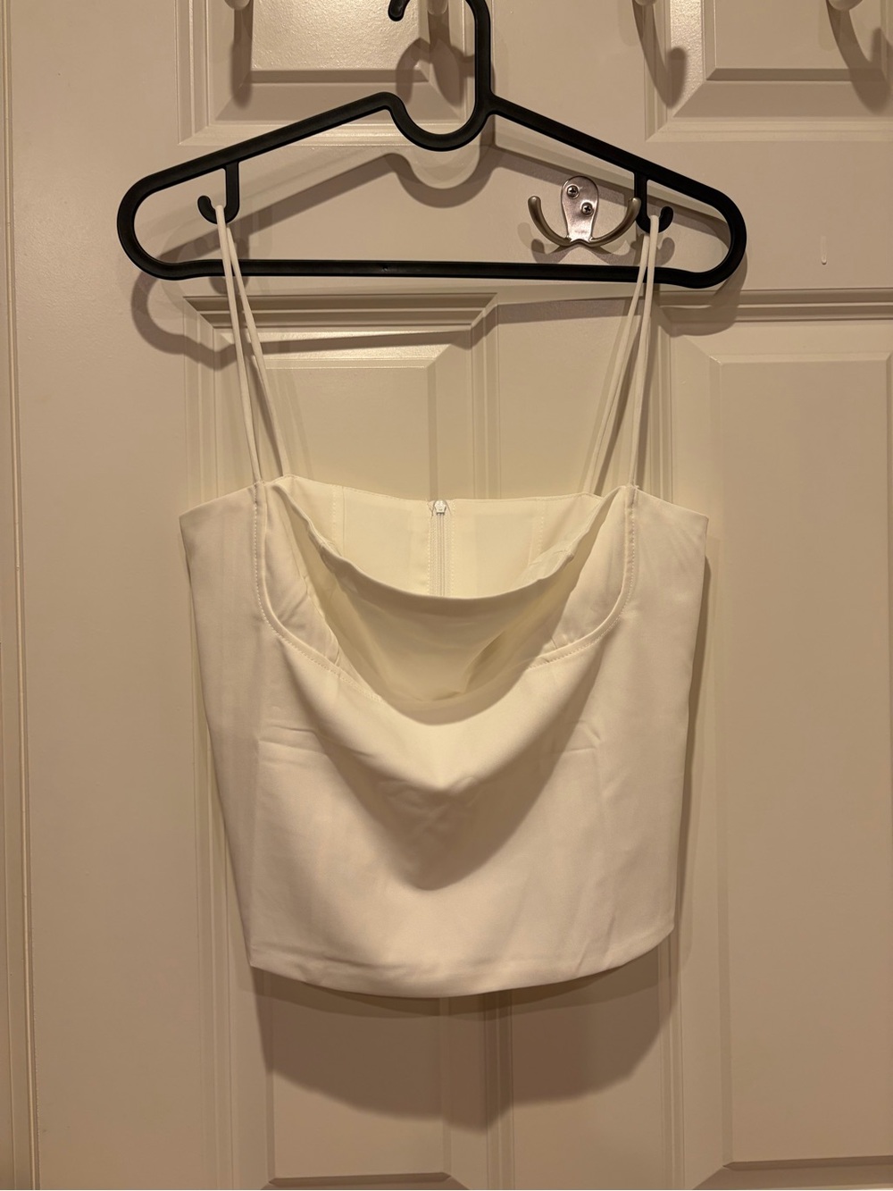 Elegant White Cowl Neck Spaghetti Strap Corset Top, Size Small